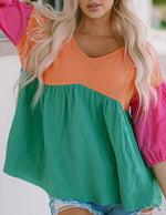 Load image into Gallery viewer, Multicolor Bubble Sleeve Blouse
