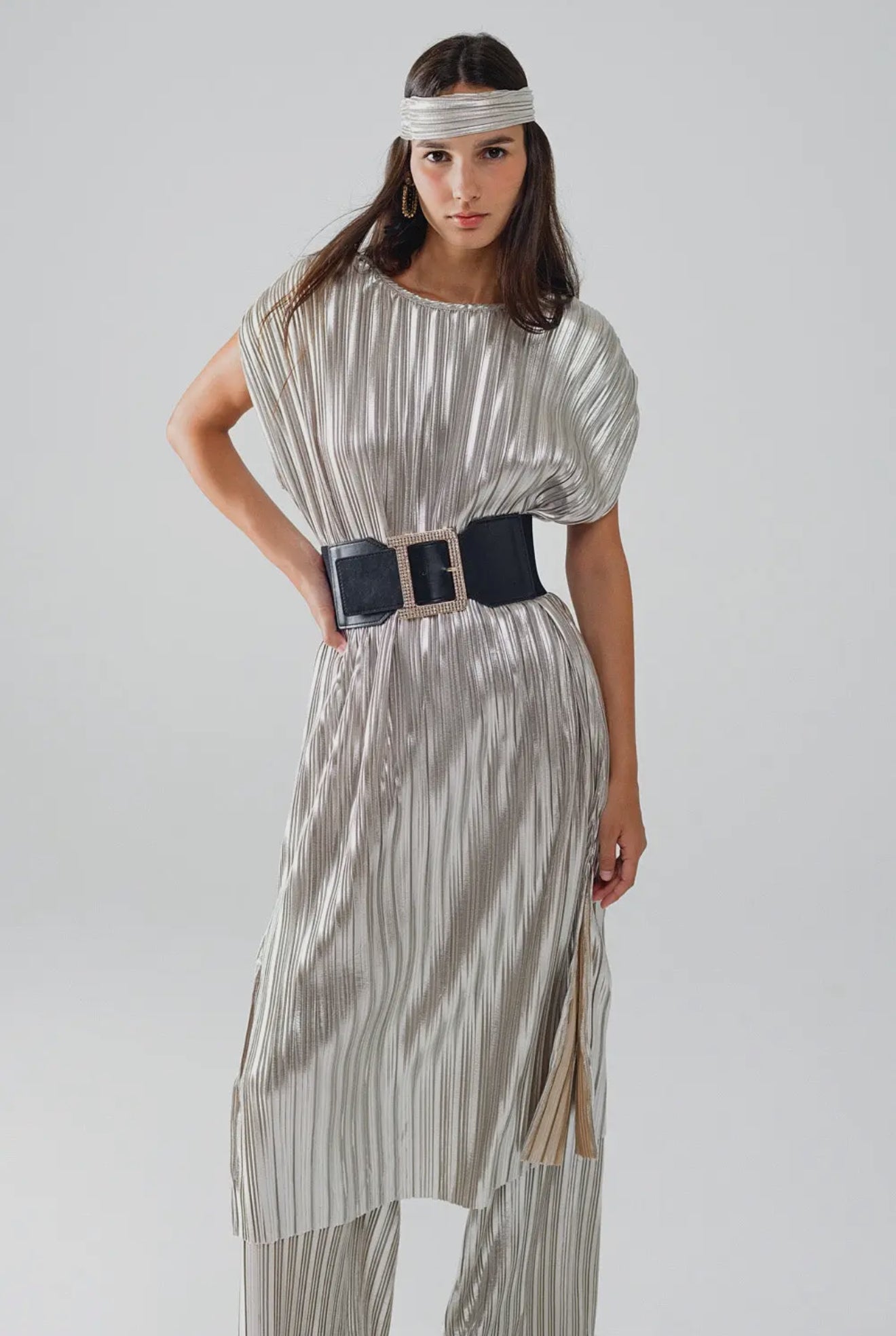 Silver Pleated Dress