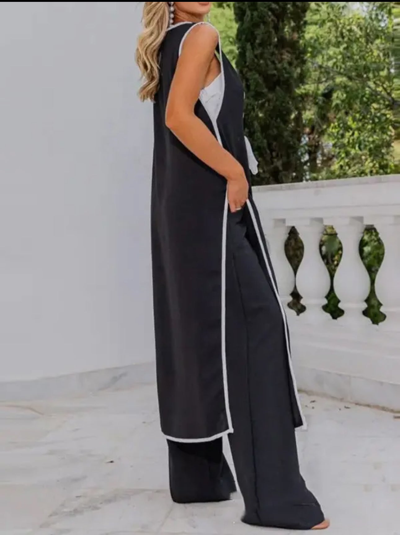 Collarless Outwear Top and Pants Set