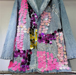 Load image into Gallery viewer, Artistic Sequin Denim Blazer
