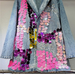 Artistic Sequin Denim Blazer