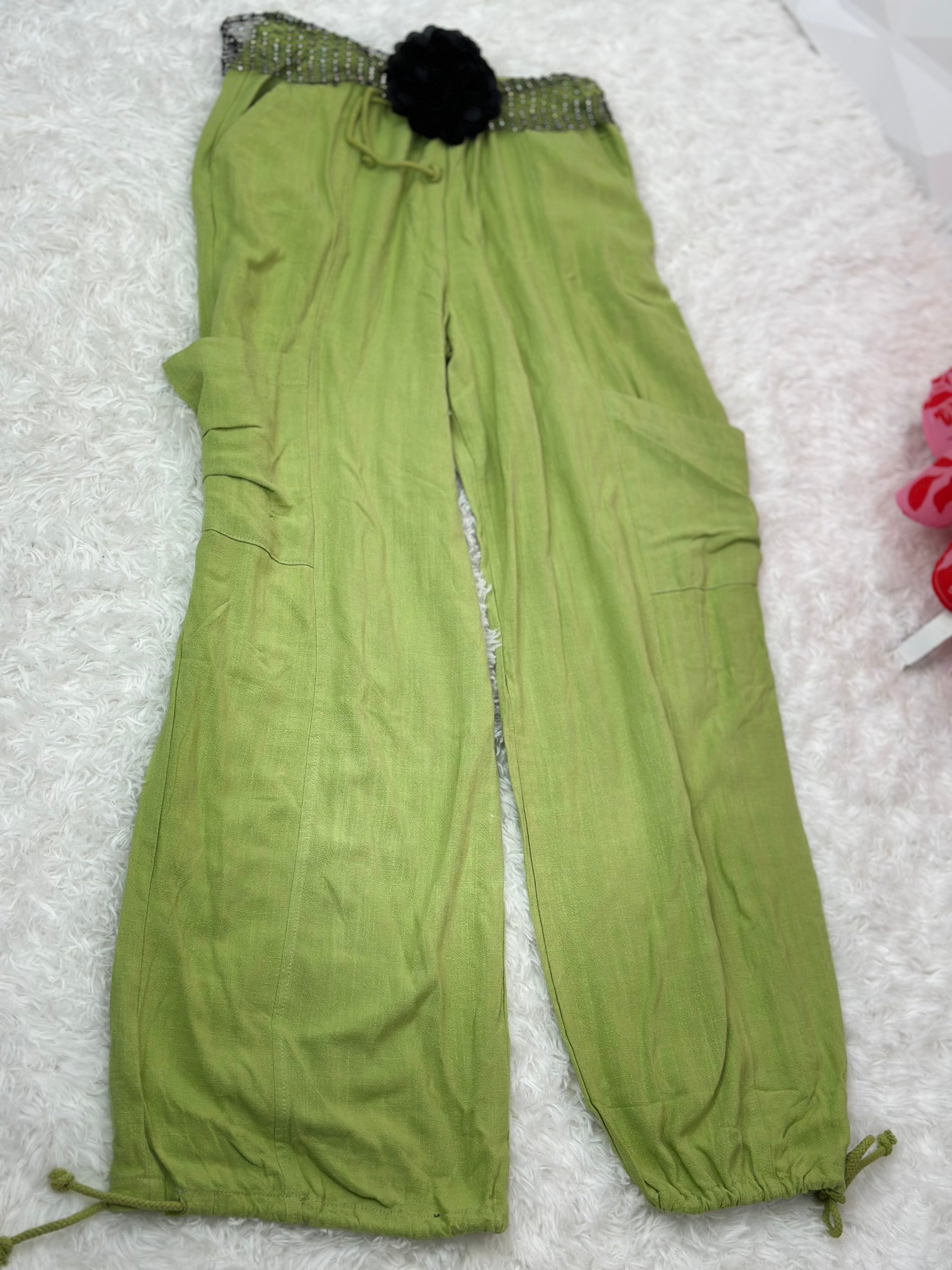 High-waist Drawstring Cargo Pants