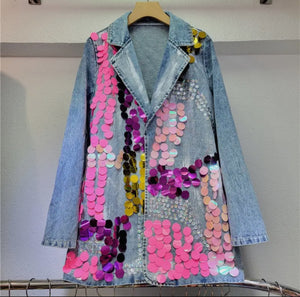 Artistic Sequin Denim Blazer