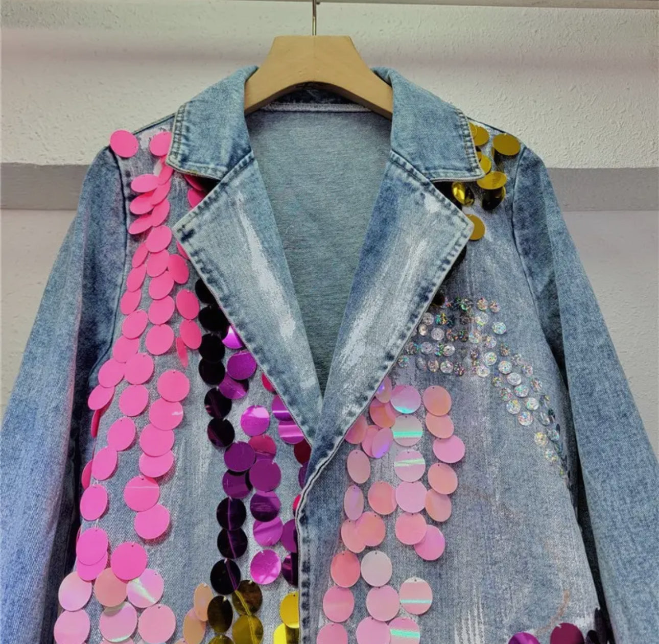 Artistic Sequin Denim Blazer