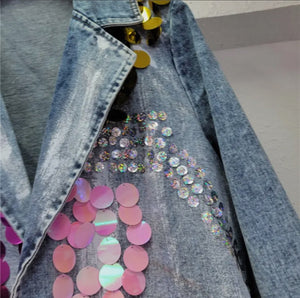 Artistic Sequin Denim Blazer