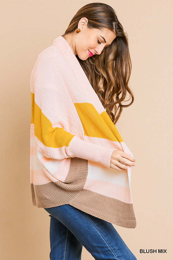 Long Sleeve Knit Color block Cardigan