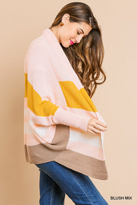 Long Sleeve Knit Color block Cardigan