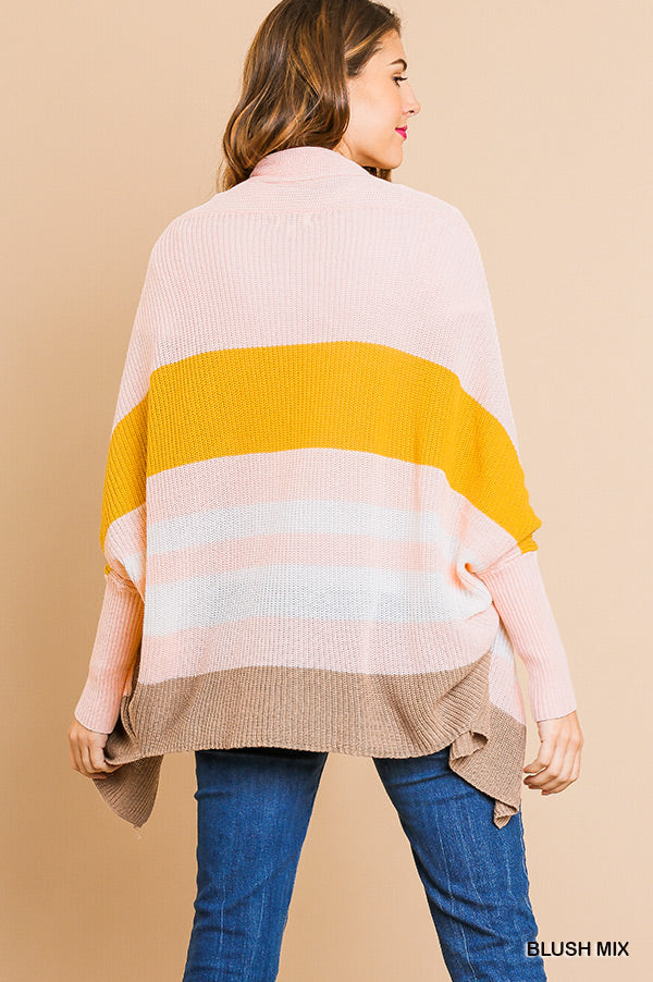 Long Sleeve Knit Color block Cardigan