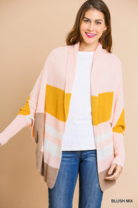 Long Sleeve Knit Color block Cardigan