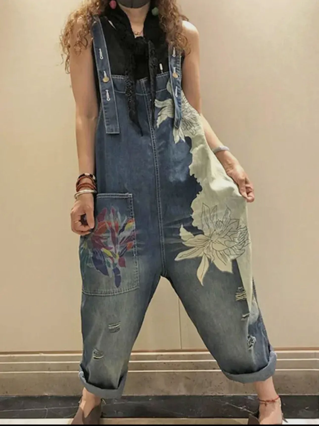 Luxury Denim Bleached Overall Jumpsuit