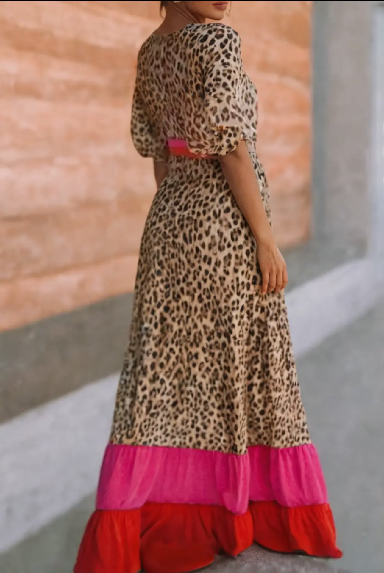 V-Neck Leopard Print Maxi Dress