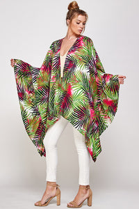Tropical Print Ruffled Sleeves Cardigan
