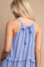 Load image into Gallery viewer, Blue Tie Back Ruffle Maxi Dress
