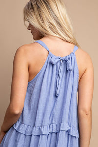 Blue Tie Back Ruffle Maxi Dress