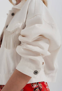 Rhinestone White Denim Jacket