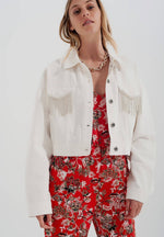 Load image into Gallery viewer, Rhinestone White Denim Jacket
