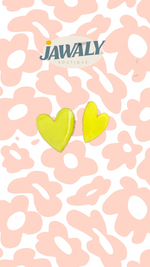 Load image into Gallery viewer, Pink, Yellow &amp; White Heart Earrings
