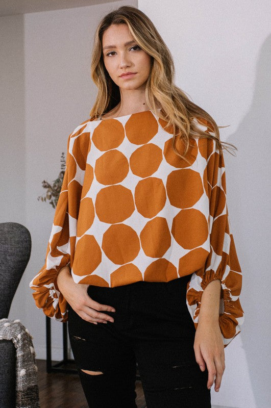 Geometric Dot Wide Neckline Top