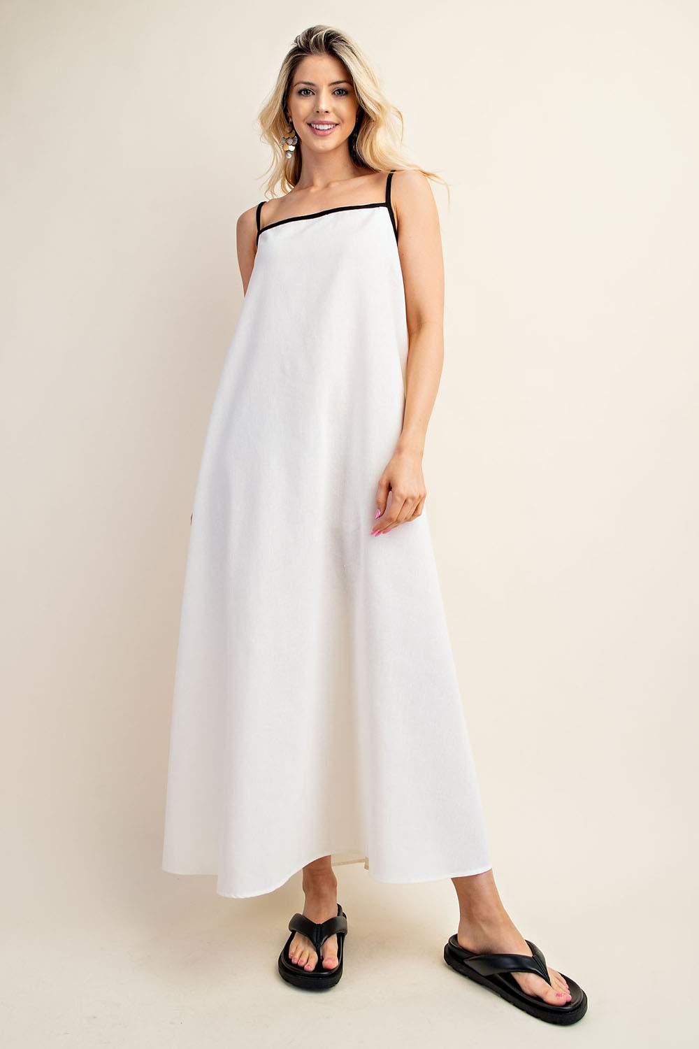 Linen Midi Dress with Spaghetti Straps