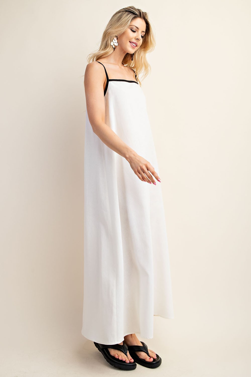 Linen Midi Dress with Spaghetti Straps