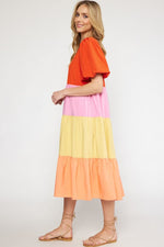 Load image into Gallery viewer, V-Neck Colorblock Tiered Midi Dress
