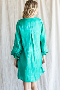 Glossy Green VNeck Dress