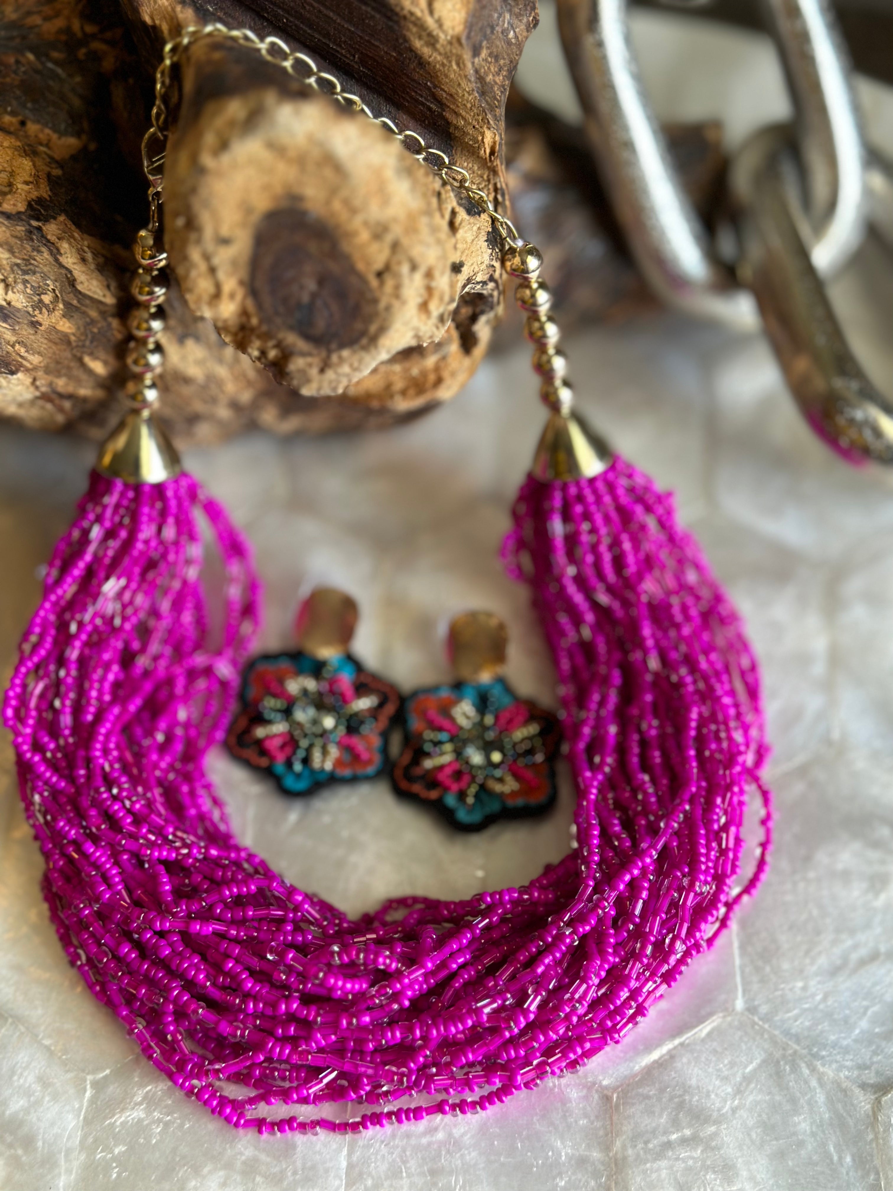 Beaded Layered Necklace & Earrings