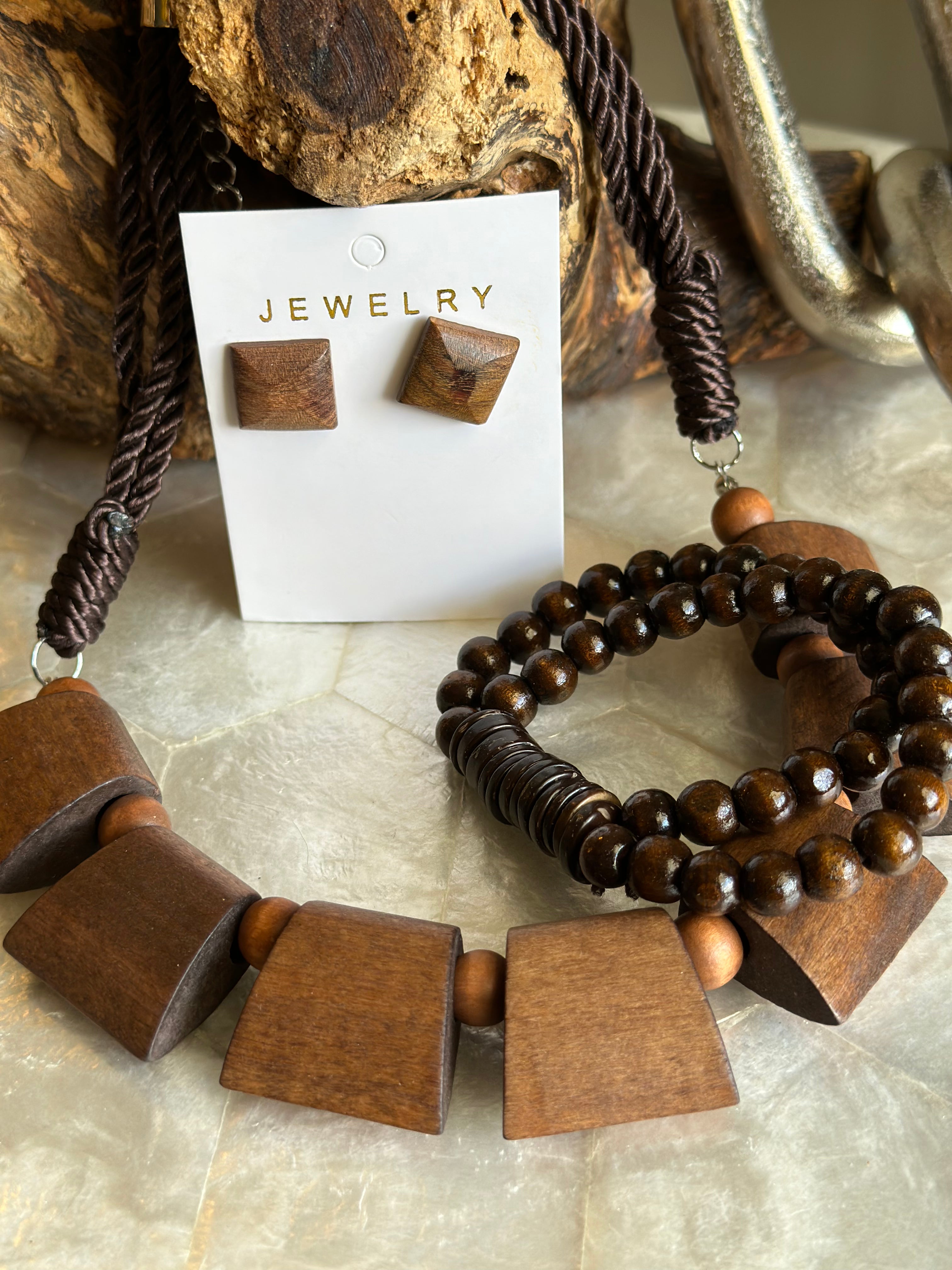 Bead Wood Necklace Set