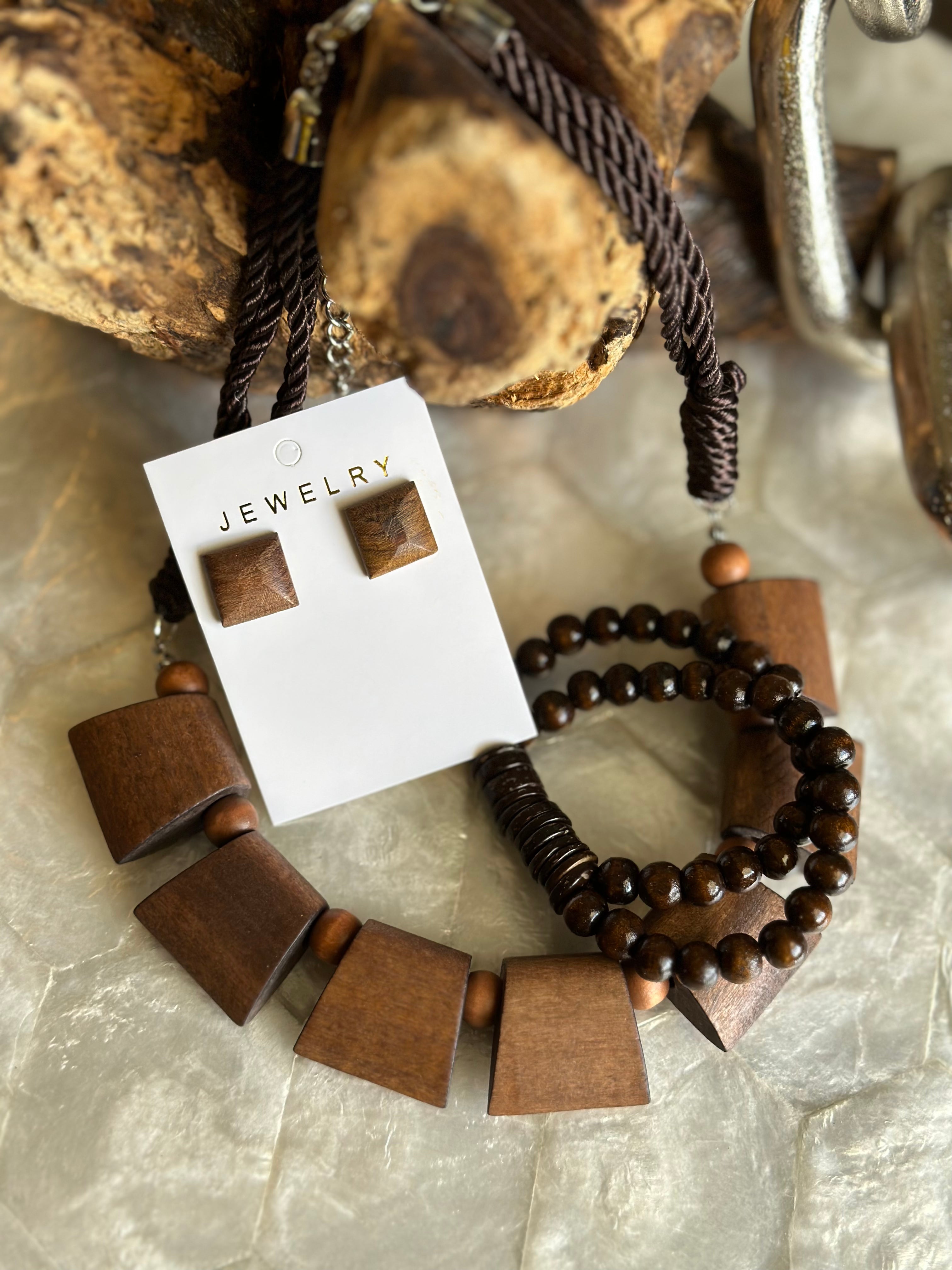 Bead Wood Necklace Set