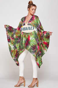 Tropical Print Ruffled Sleeves Cardigan