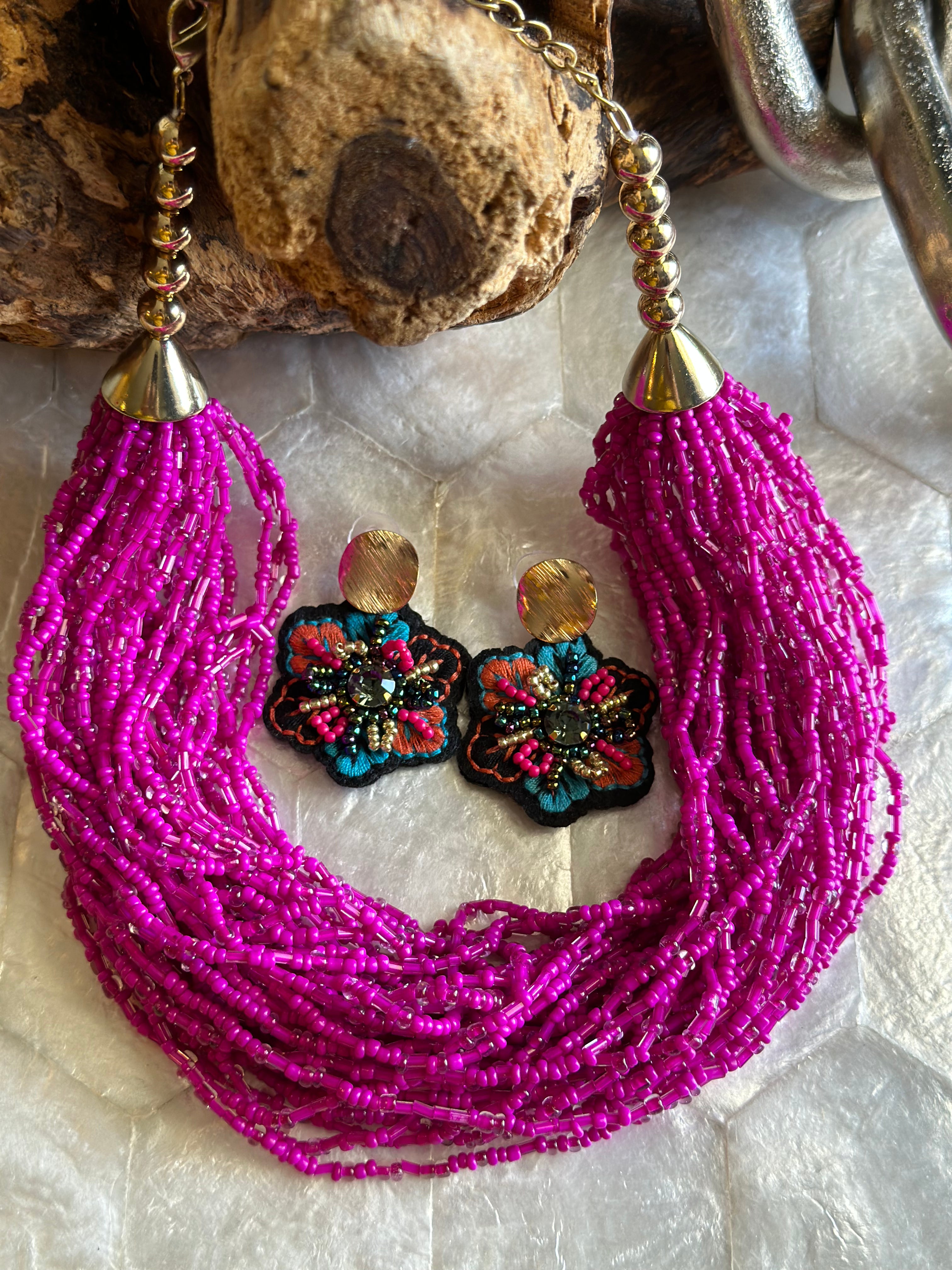 Beaded Layered Necklace & Earrings