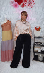 Load image into Gallery viewer, Black Satin Wide Leg Cargo Pants
