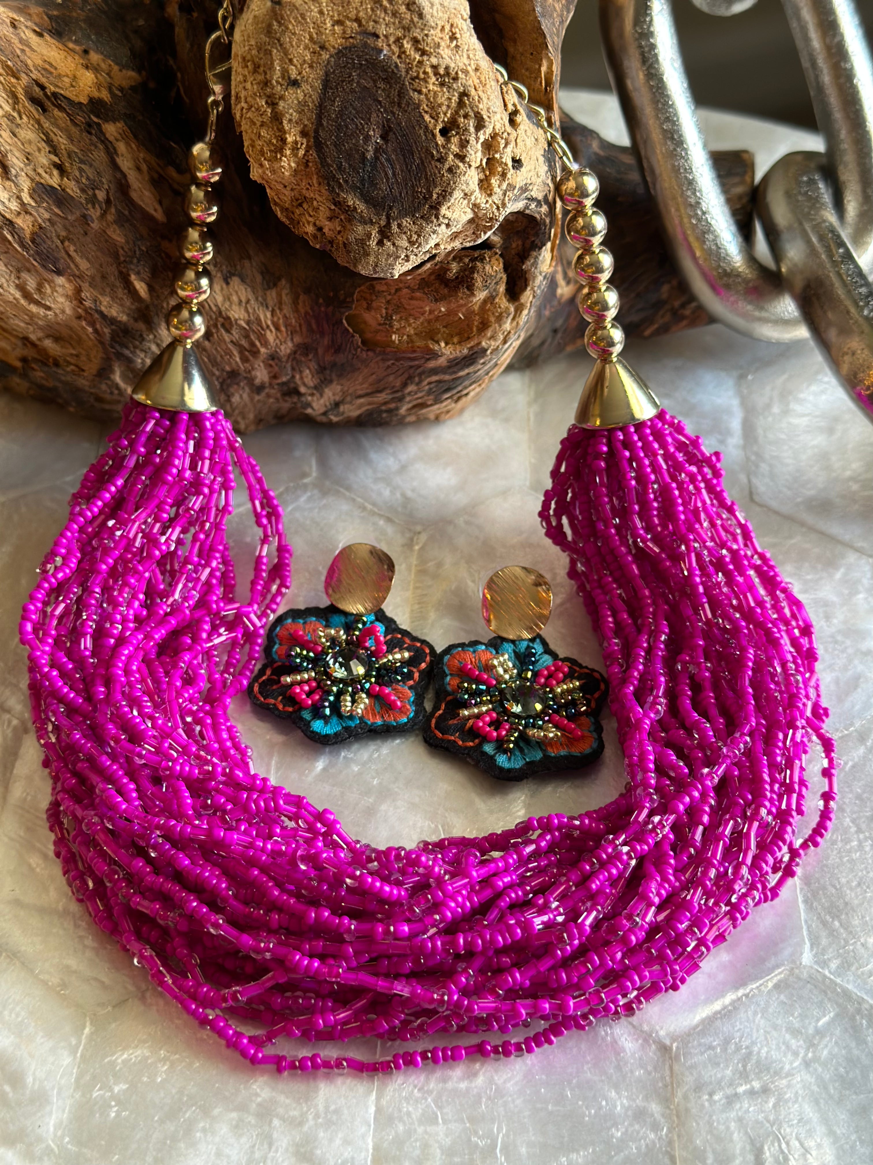 Beaded Layered Necklace & Earrings