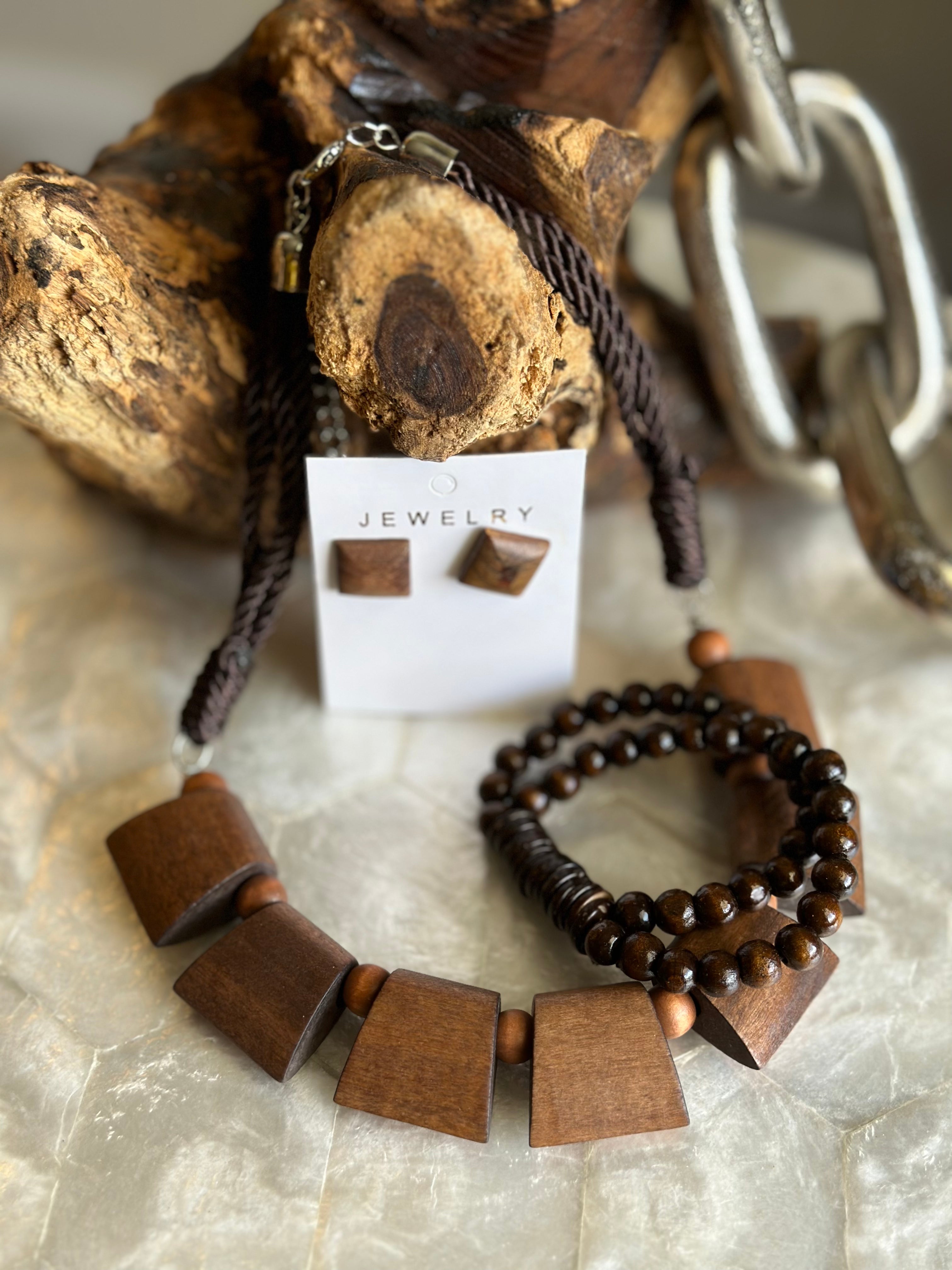 Bead Wood Necklace Set