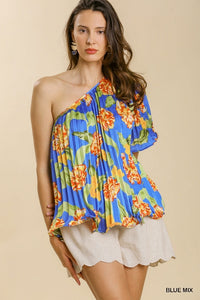One-Shoulder Satin Pleated Top