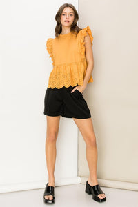 Ruffle Sleeveless Eyelet Top