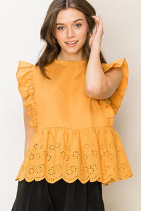 Ruffle Sleeveless Eyelet Top