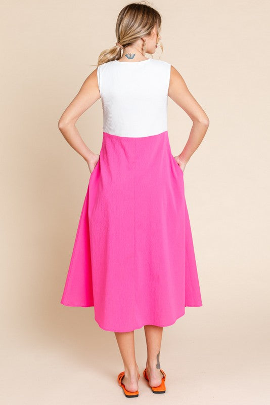 Half Color A-Line Midi Dress