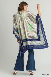 Mixed Print Open Front Kimono