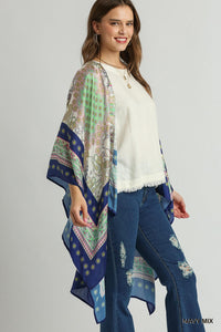 Mixed Print Open Front Kimono