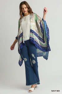 Mixed Print Open Front Kimono