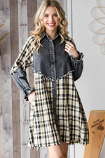 Load image into Gallery viewer, Plaid Contrast Denim Dress
