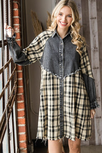 Plaid Contrast Denim Dress