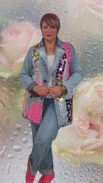 Load and play video in Gallery viewer, Artistic Sequin Denim Blazer
