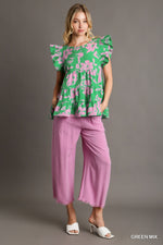 Load image into Gallery viewer, Two Tone Floral Print Top
