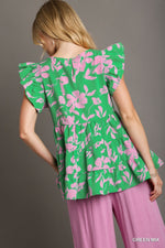 Load image into Gallery viewer, Two Tone Floral Print Top
