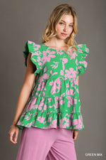 Load image into Gallery viewer, Two Tone Floral Print Top
