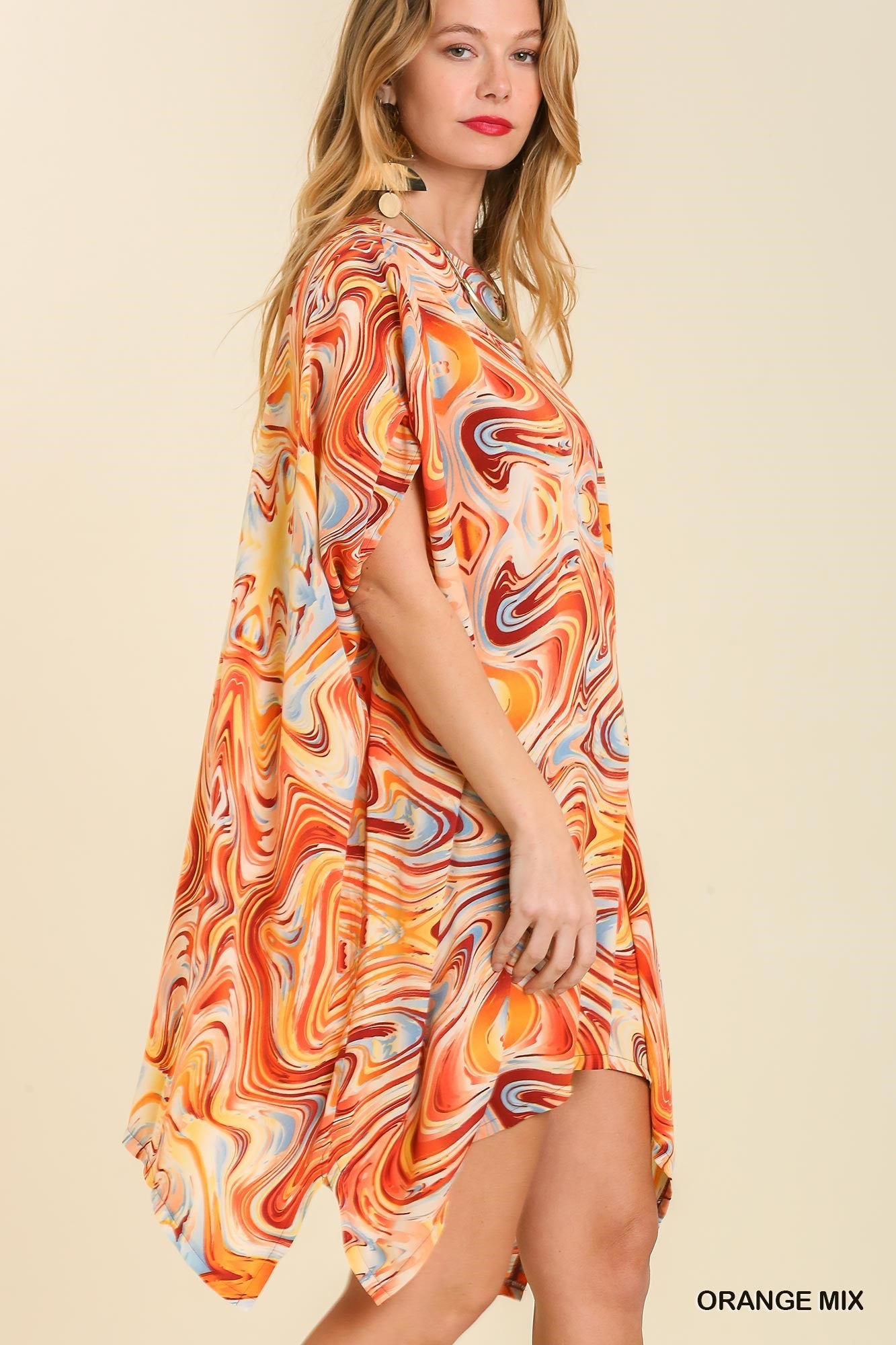 Abstract Swirl Print Satin Tunic