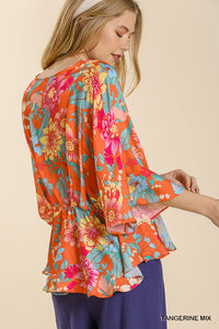 Floral Print Kimono Sleeve Top