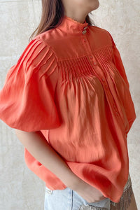 Orange Bubble Sleeve Blouse